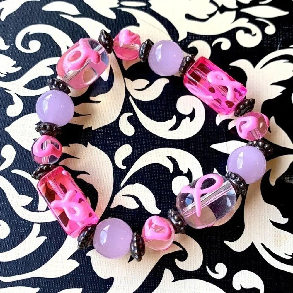 Pink Ribbon Breast Cancer Awareness Bracelet Classic Pink Stretch